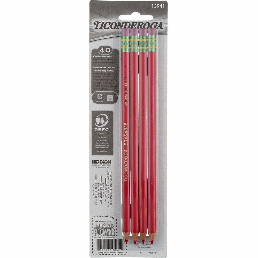 2 Pack Ticonderoga Erasable Checking Pencil, Red, 4 Ct