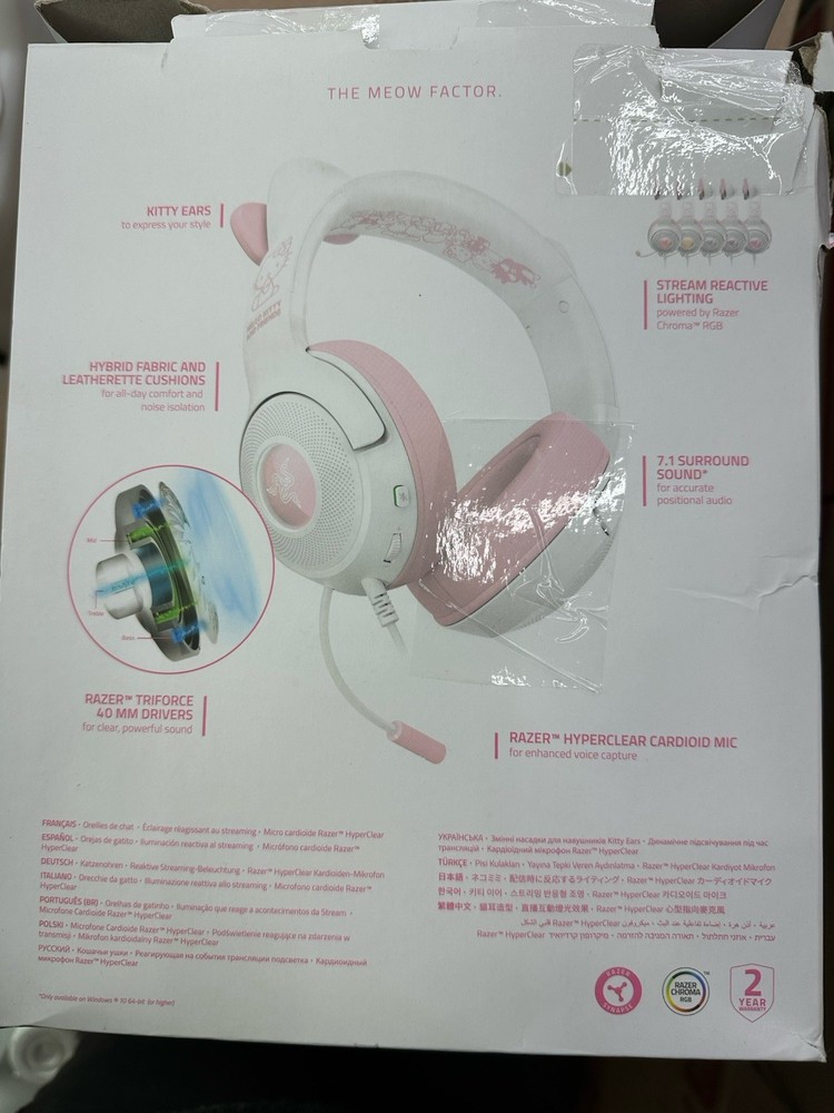 Razer Kraken Kitty V2 Wired Gaming Headset - Hello Kitty - Open Box