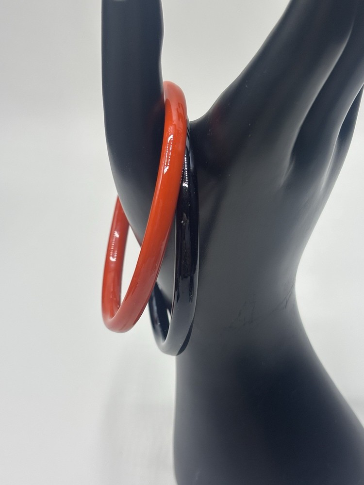 (2) Art Glass Bangle Bracelets Stackable Multi-Colored Orange Black Halloween