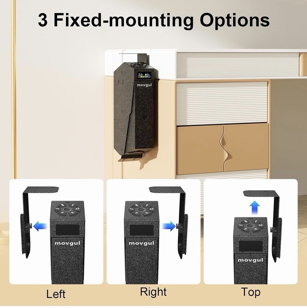 Gun Safe, Biometric Drop Down Bedside Black