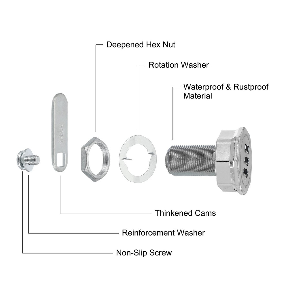 2Pcs 13/16" Combination Cabinet Cam Lock Cylinder Password Coded Lock Silver