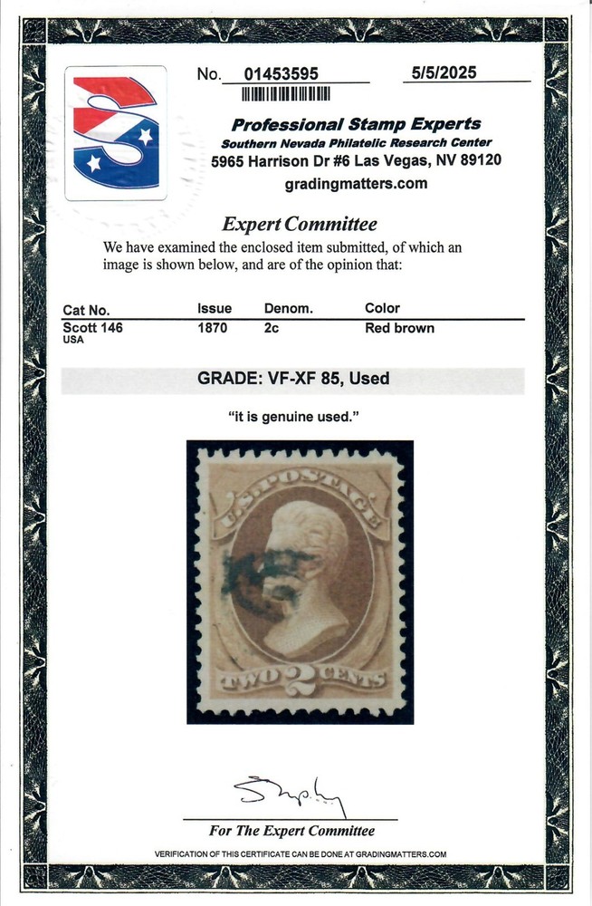 Scott 146 Premium Example PSE Graded VF-XF 85