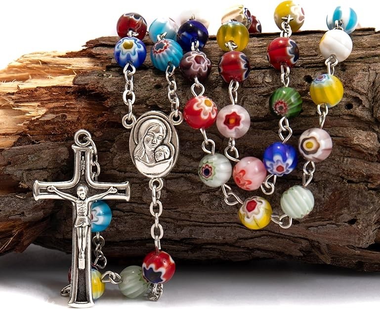 Murano Glass Beads Millefiori Rosary Necklace Colorful Beaded Women Men Rosario