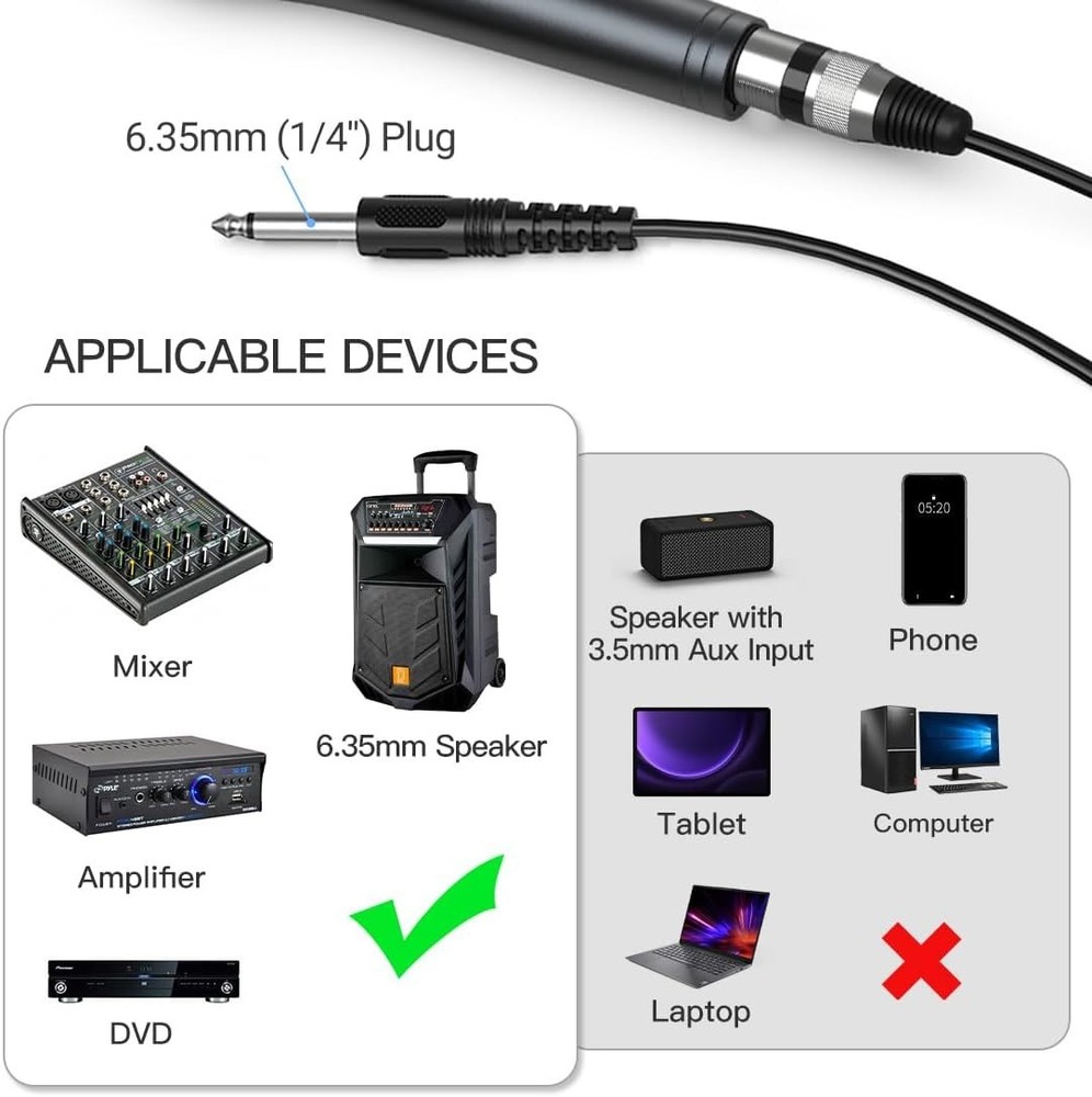 Professional 6.35mm Wired Vocal Microphone with Rugged Design & Audio Control