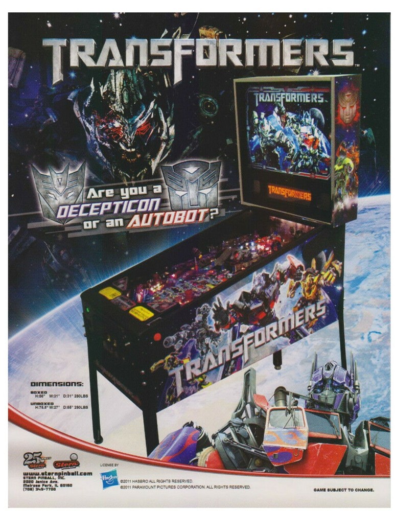Stern Transformers pinball flyer