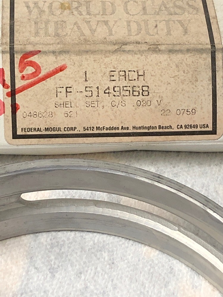 FF 5149568 SHELL SET CS MAIN BEARING (.020" U.S.) (SLOTTED UPPER)