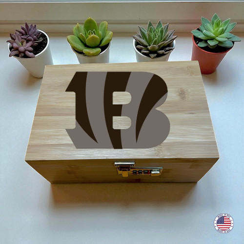 Cincinnati Bengals Stash Box – Bamboo  Organizer Box with Combo Lock