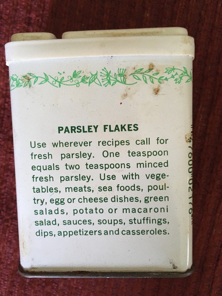 DURKEE - dehydrated PARSLEY FLAKES Tin - Used & Empty
