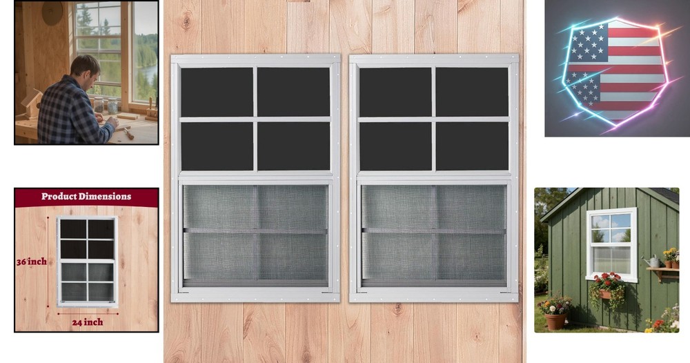 24" x 36" Shed Windows 2 Pack,Small Windows with Tempered Glass - Flush Mount...