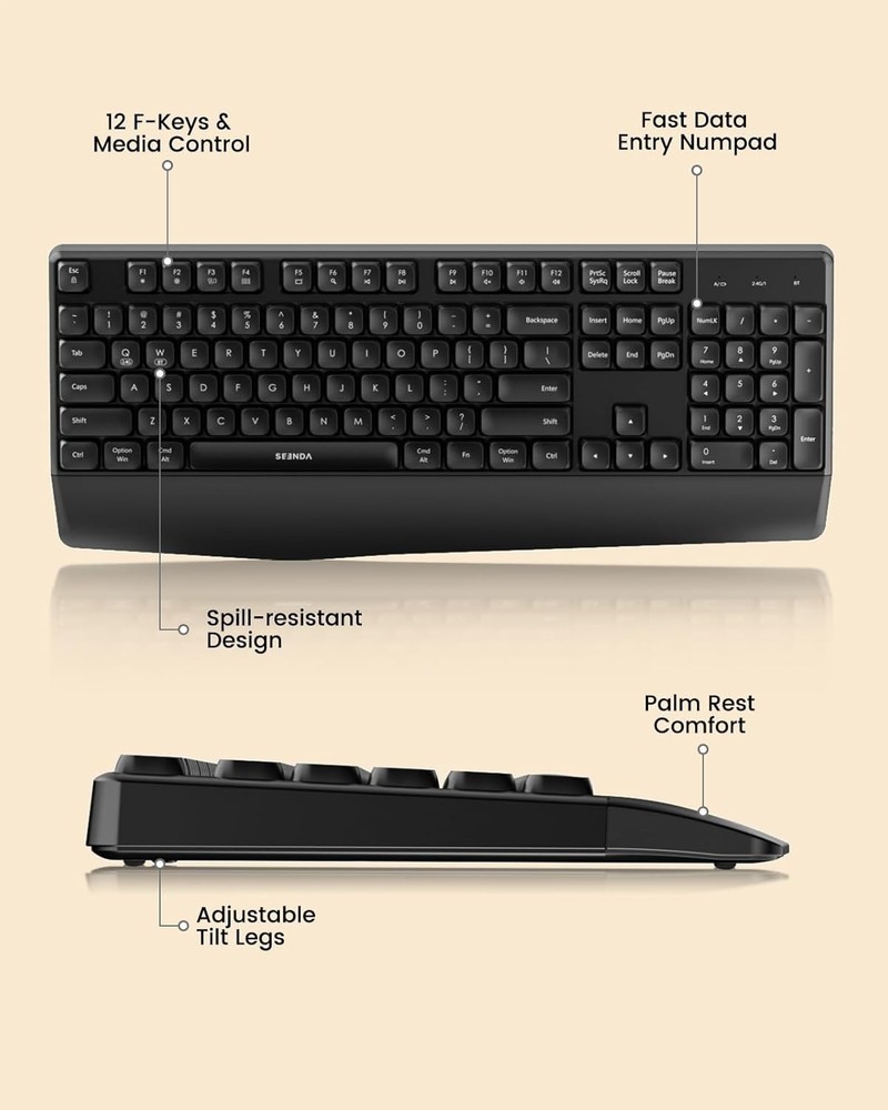 Seenda COE200 Wireless & Bluetooth Keyboard & Mouse USB+Bluetooth Multi-Device