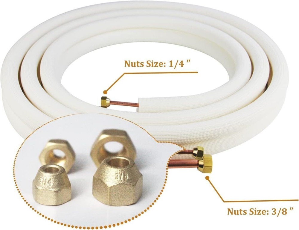 Mini Split Line Set W/ Nuts Air Conditioning Copper Tubing Pipe Extension 33 Ft