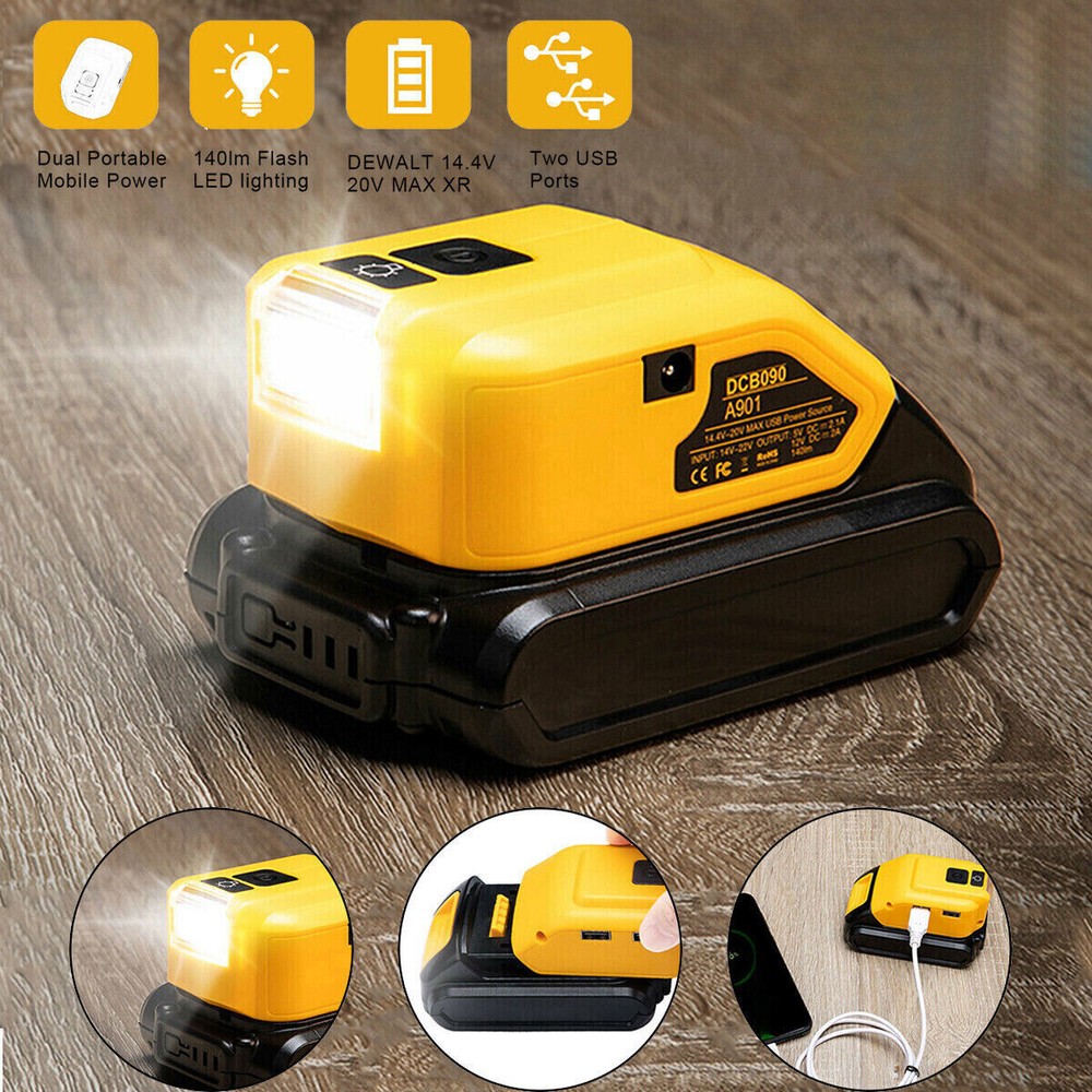 Power Source Lithium Battery Charger 2 USB Adapter For Dewalt 20V/18V DCB090
