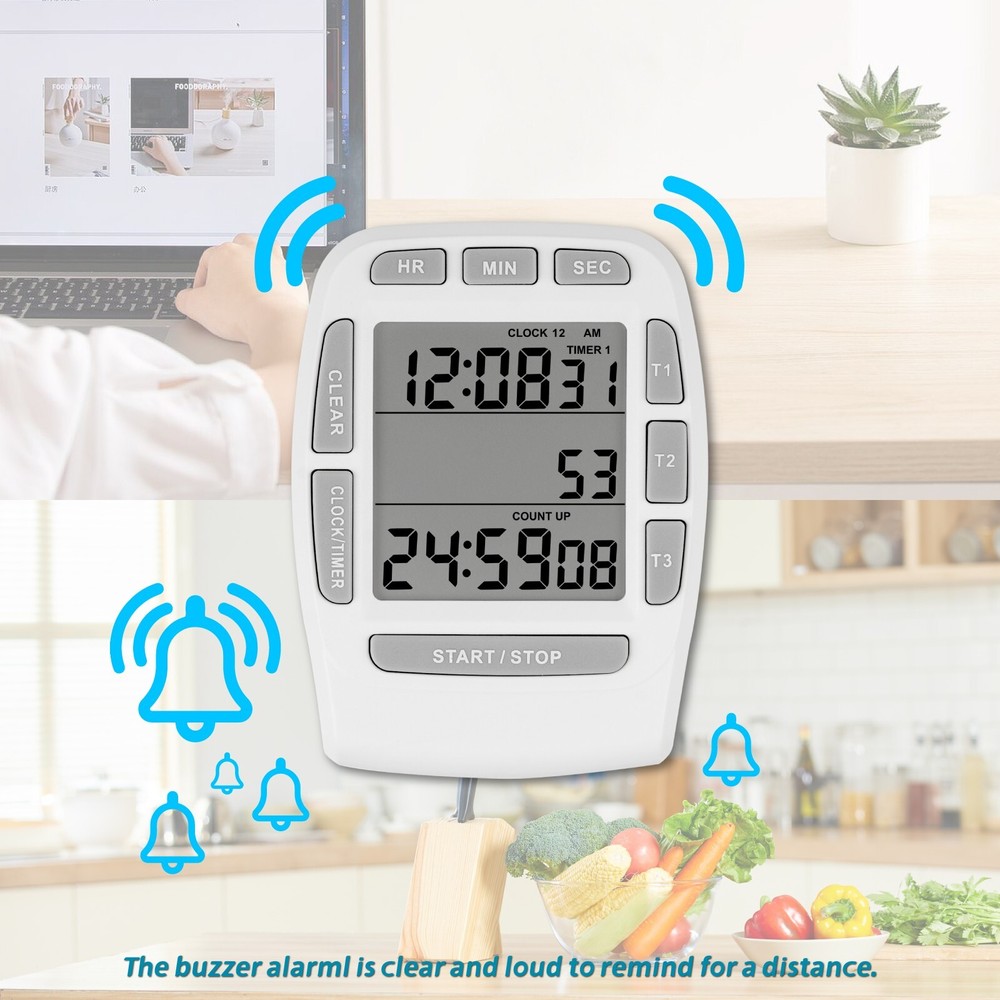 Digital Timer with Large LCD 3 Channel,Kitchen Timer,Count Down Up