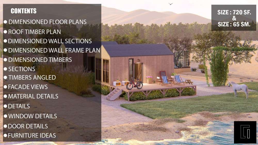 720SF Tiny House Cabin Plans - Blueprints - Modern, Bathroom and Loft