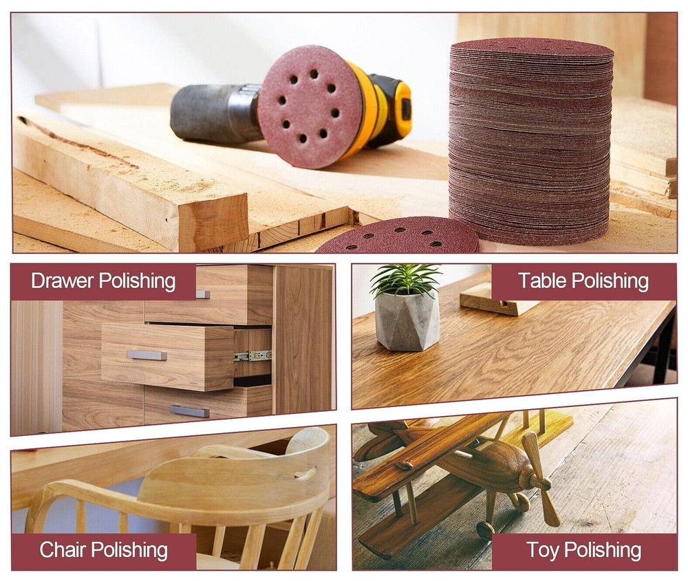 100PCS 5 Inch Sanding Disc1000 Grit 8 Hole Hook Loop Sanding Pad Sandpaper Disc