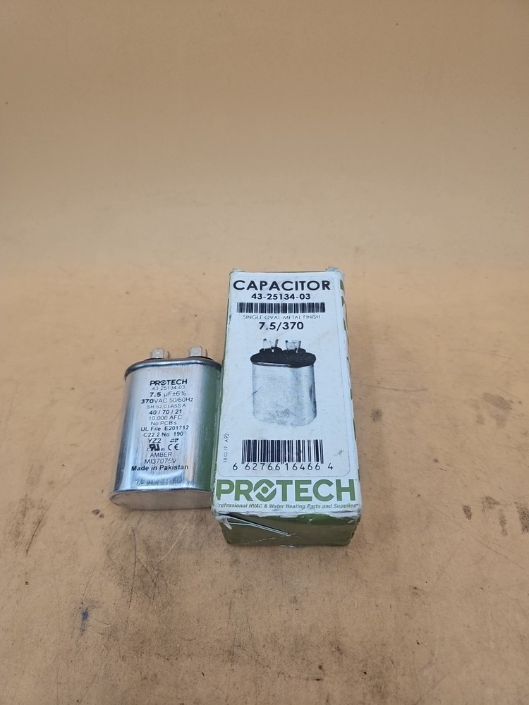 Protech 43-25134-03 Single Oval Run Capacitor 370VAC 7.5 MFD