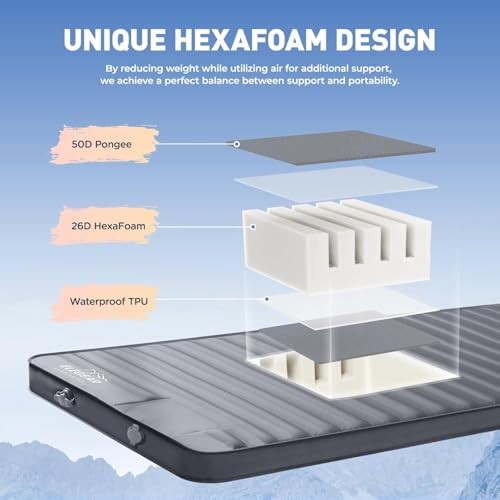 CumbreX Air & Foam Camping Sleeping Pad, HexaFoam Camping Single Light Grey