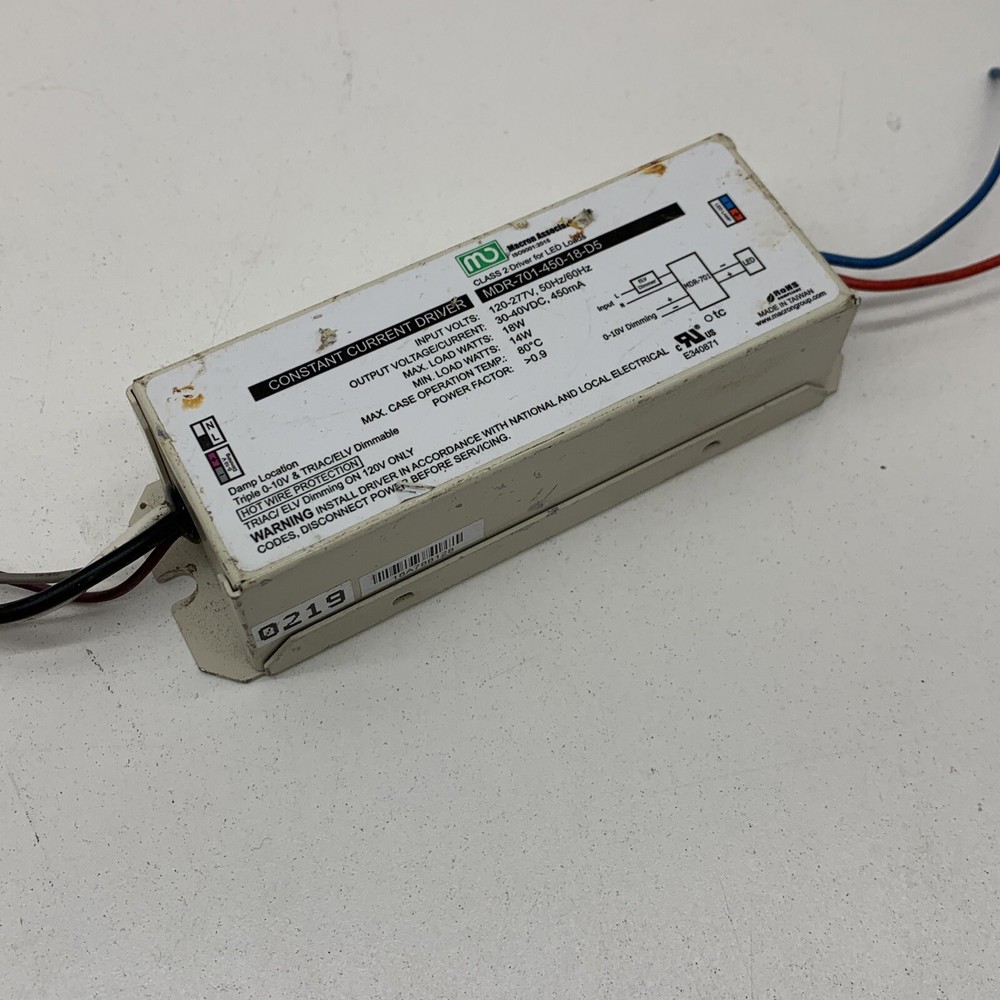 (10-Pack) Macron Constant Current LED Driver 18W 30-40VDC 450mA