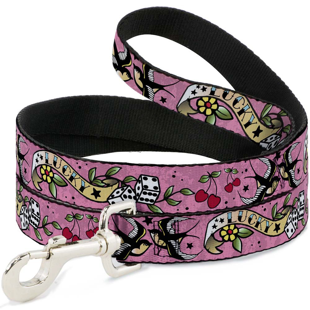 Dog Leash Lucky Pink NARROW 0.5"