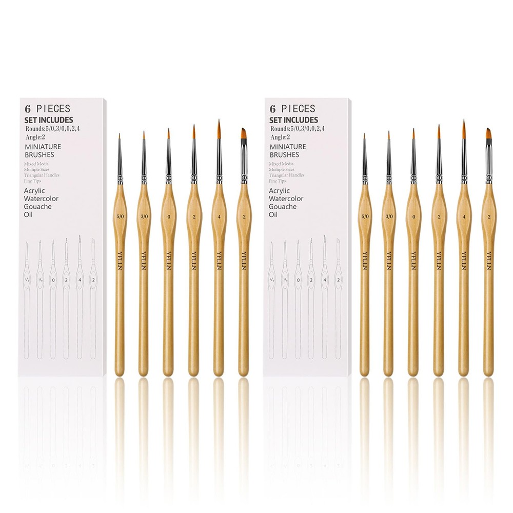 6Pcs Miniature Paint Brushes Set with Triangular Handles - for 12PCS, Wooden