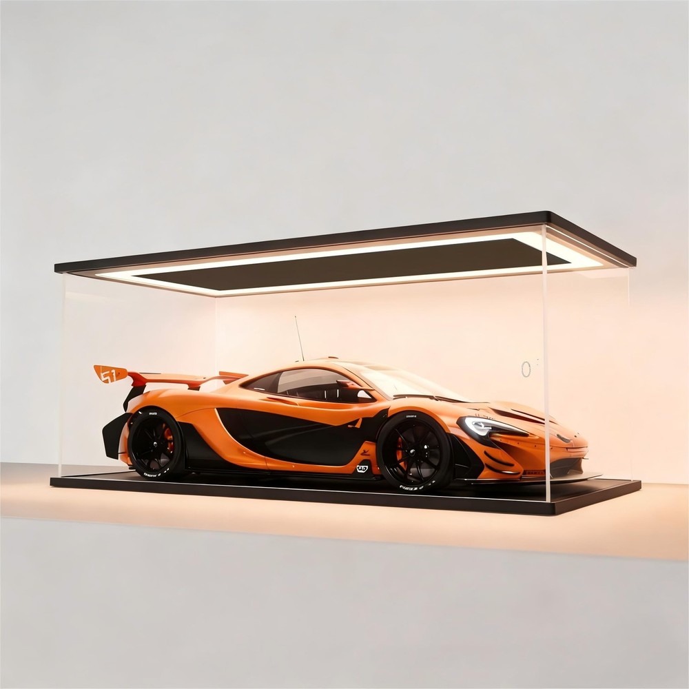 Clear Acrylic car Display Case with LED Lights, Dustproof Showcase Display Bo...