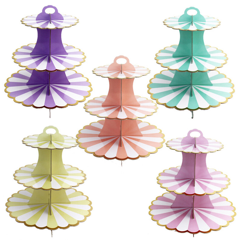 1 Set 3-Layer Round Cardboard Cupcake Dessert Display Mounts Party Wedding