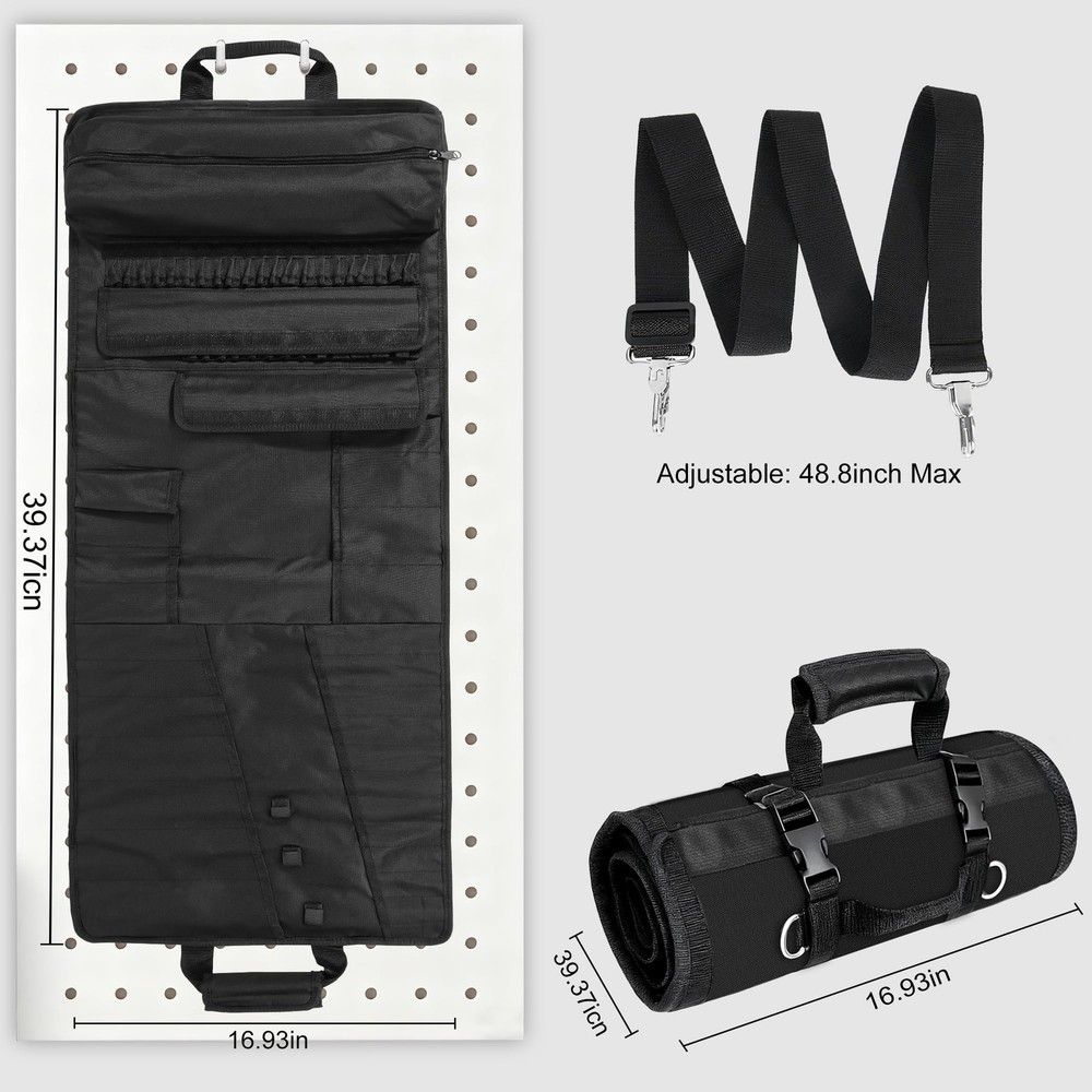 Tool Bag,Large Roll-Up Tool Bag Organizer with 28 Pocket Organizer, 34 Socket...
