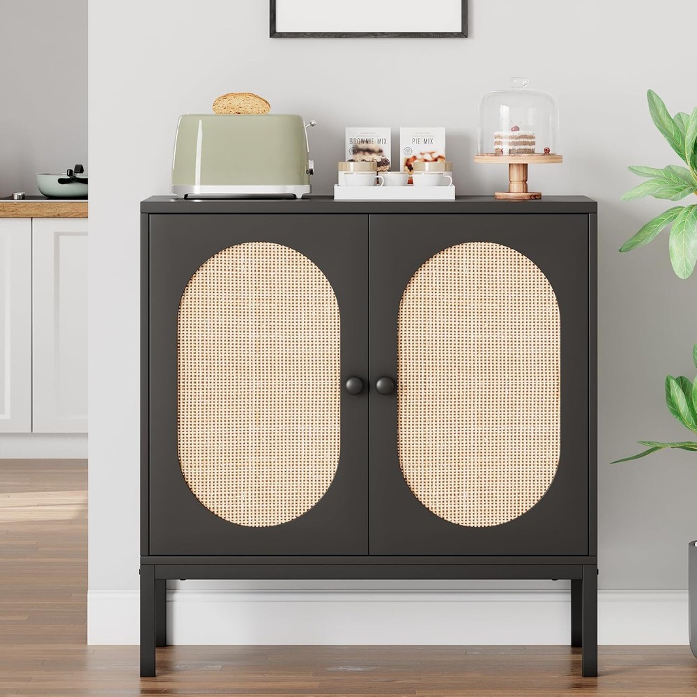 Modern Storage Cabinet Rattan Sideboard Buffet Cabinet with Adjustable Shelves