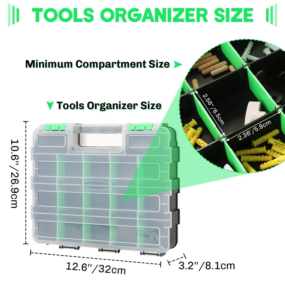 Small Parts Organizer | Storage Case Tools Box 34-Compartments Double Side Or...