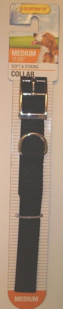 Ruffin' It, Soft & Strong, Medium Nylon Dog Collar (17" - 20") – Black