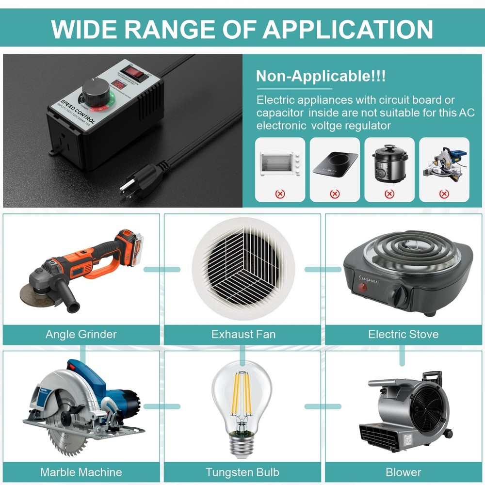 120V 15A 4000W AC Motor Speed Controller Variable Regulator w/ LED