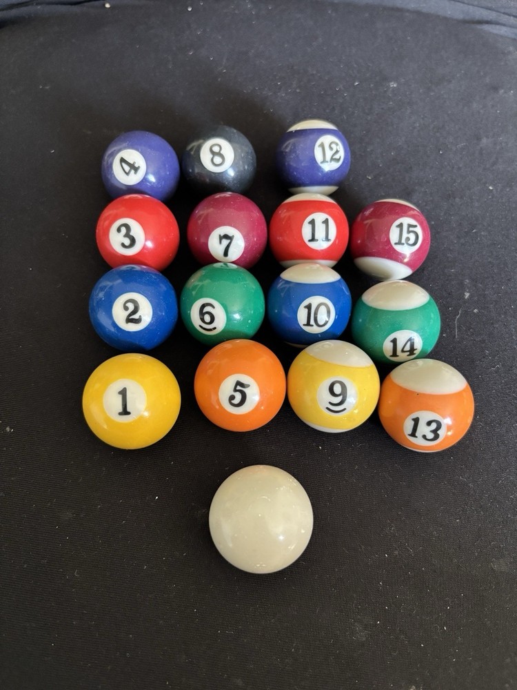 Billiard Pool Mini Balls Full Set 16pc Solid Stripe Cue Replacement Game Parts