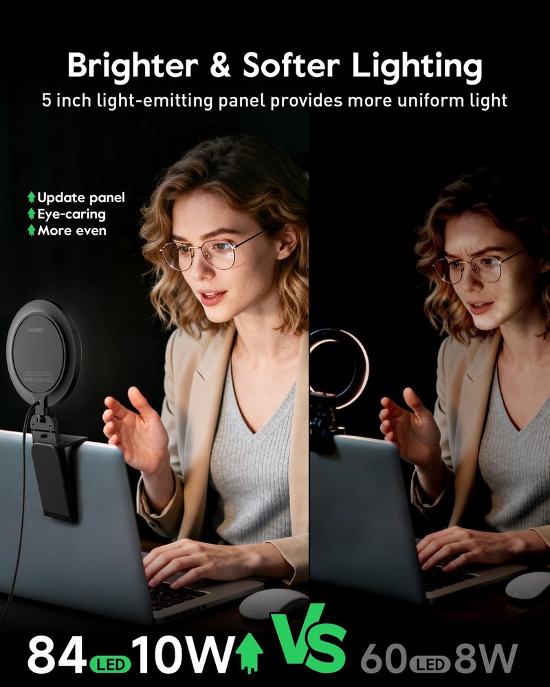 Computer Zoom Lighting for Video Conference, 5" EyeCaring Ring Light with 50 ...