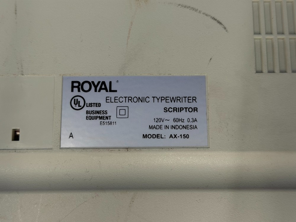 Royal Scriptor AX-150 Electronic Portable Typewriter Model 69149V Tested Working