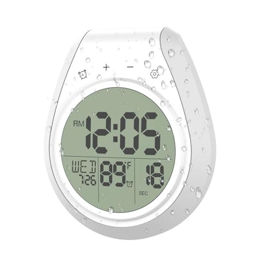 Shower Clock Waterproof, Bathroom Clock with Temperature & Shower Timer, White
