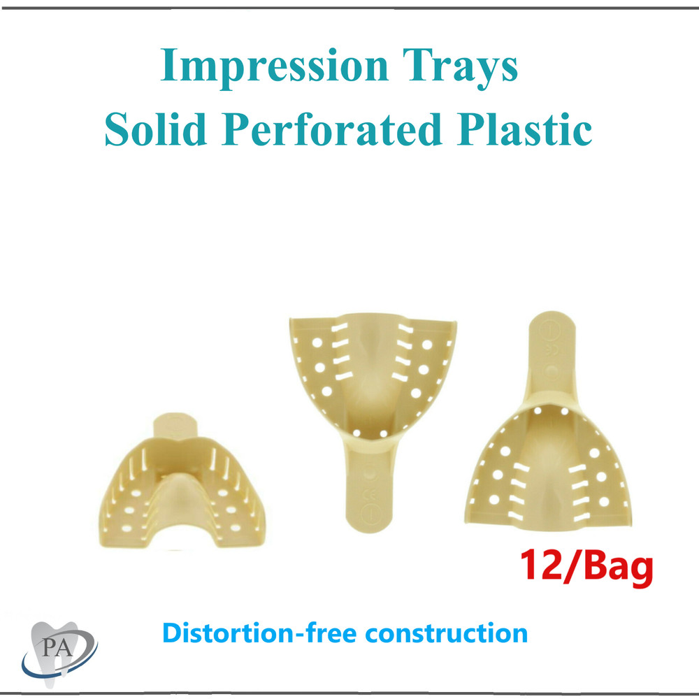 Dental Impression Trays Solid Perforated Plastic Disposable (CHOOSE SIZE) 12/Bag