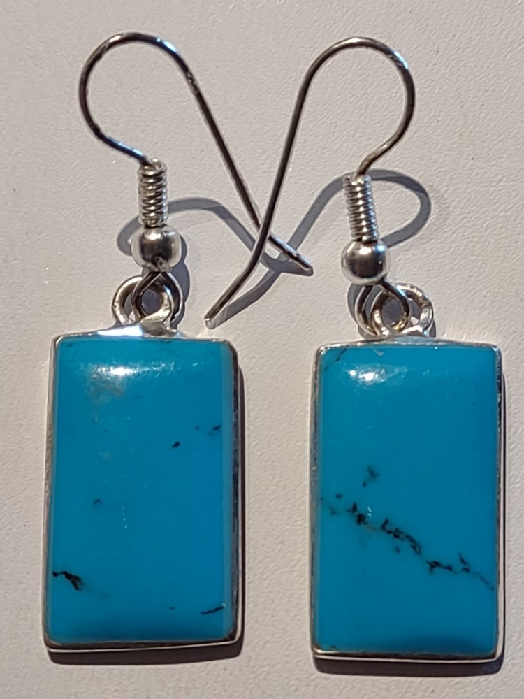 Earrings:  Turquoise Southwest, Rectangular Earrings, Sterling Silver, Blu