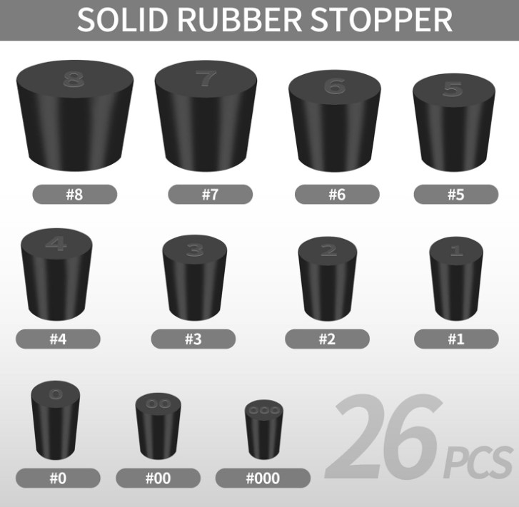 26 Pack Solid Rubber Stoppers 11 Assorted Sizes Stopper Plugs, 000# 8# Size...