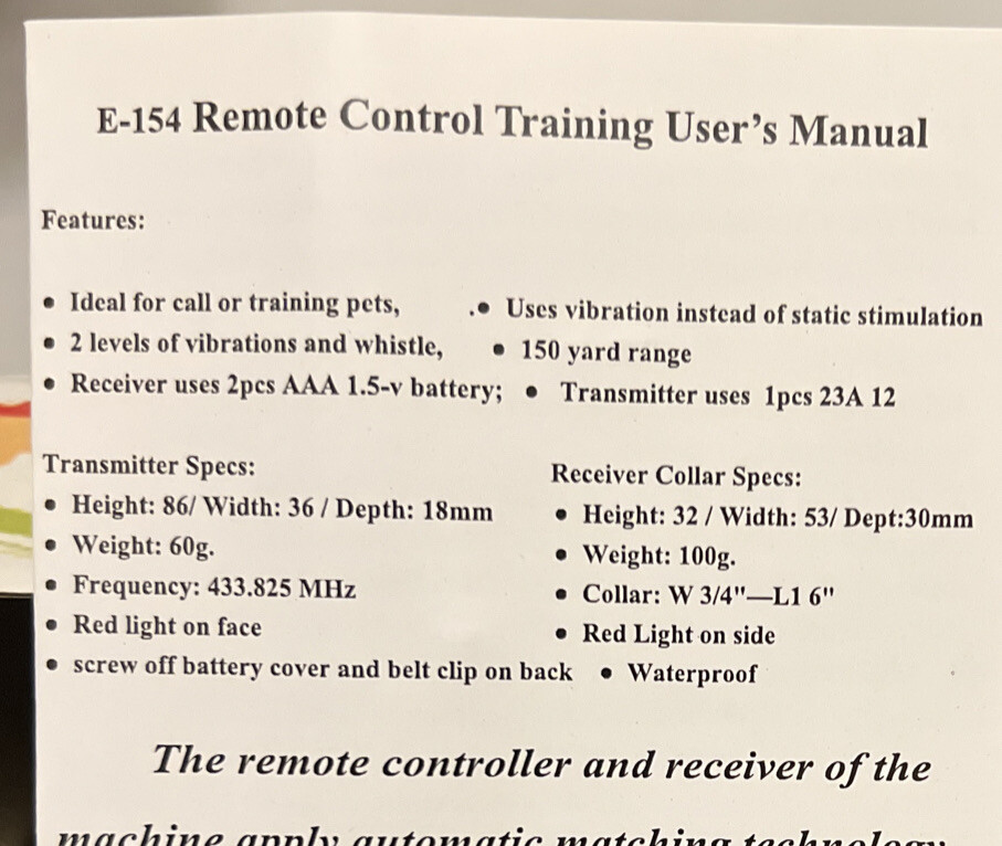 Pet Dog Training E-Collar In Black Remote Control *NEW