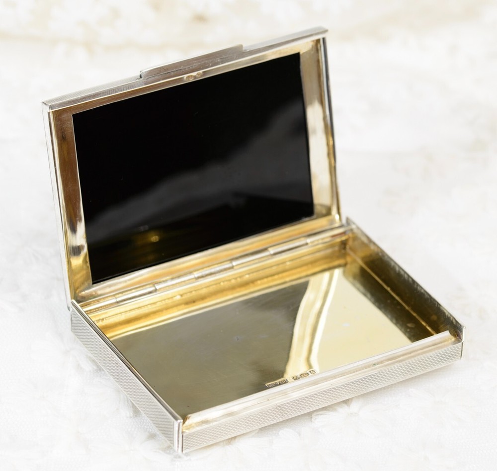 Art Deco Solid Sterling Silver Rose Gold & Onyx Box / Case - Hallmarked 1936