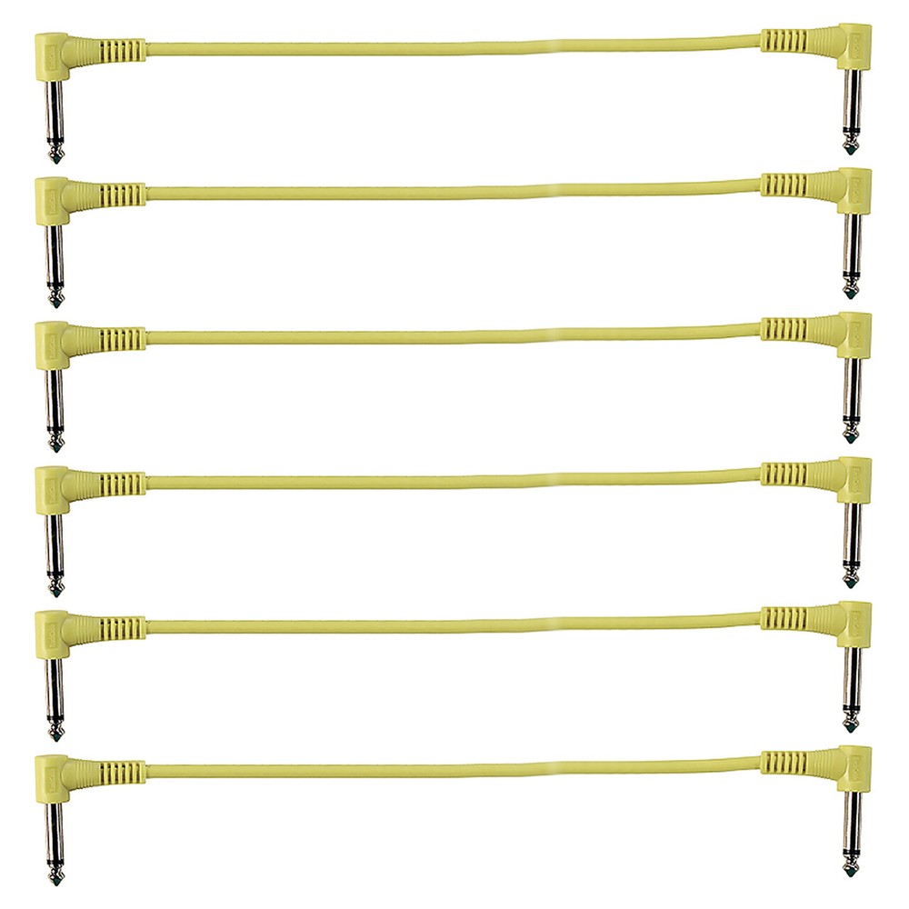 ZoZo Yellow 12-inch Right-Angle 1/4" Patch Cables, 6-Pack