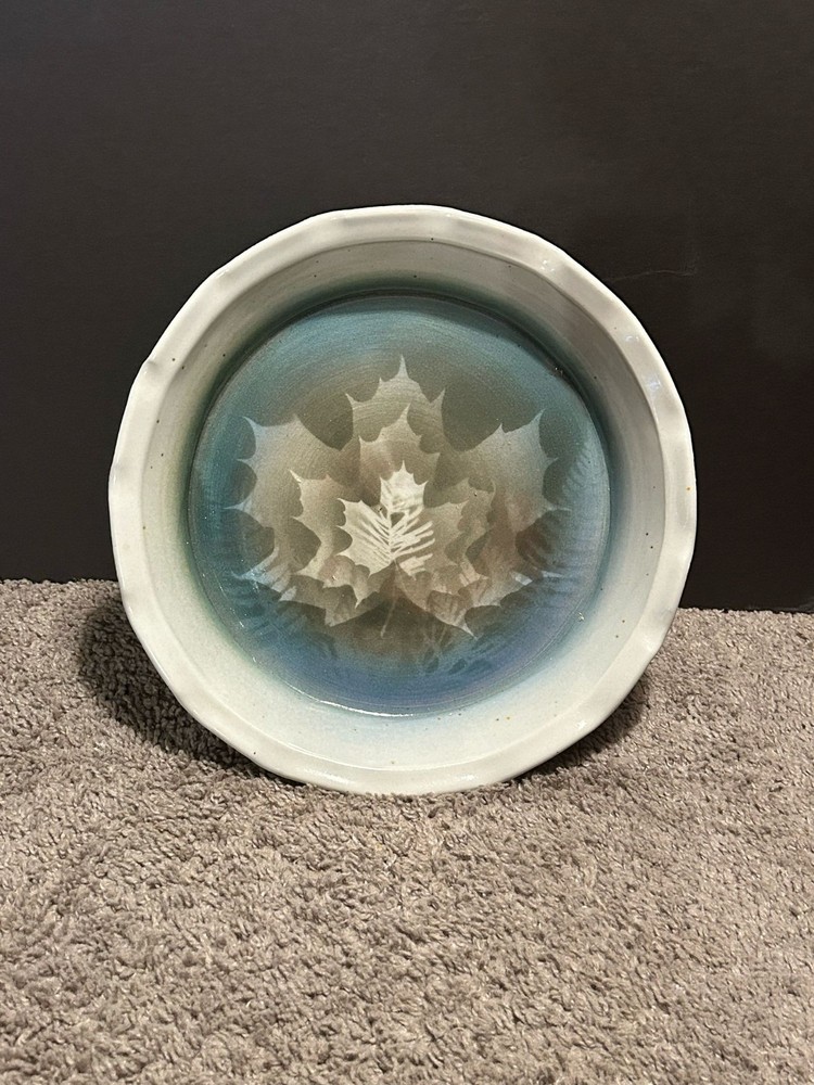 Stoneware Pottery Maple Leaf Design Signed Pie Dish