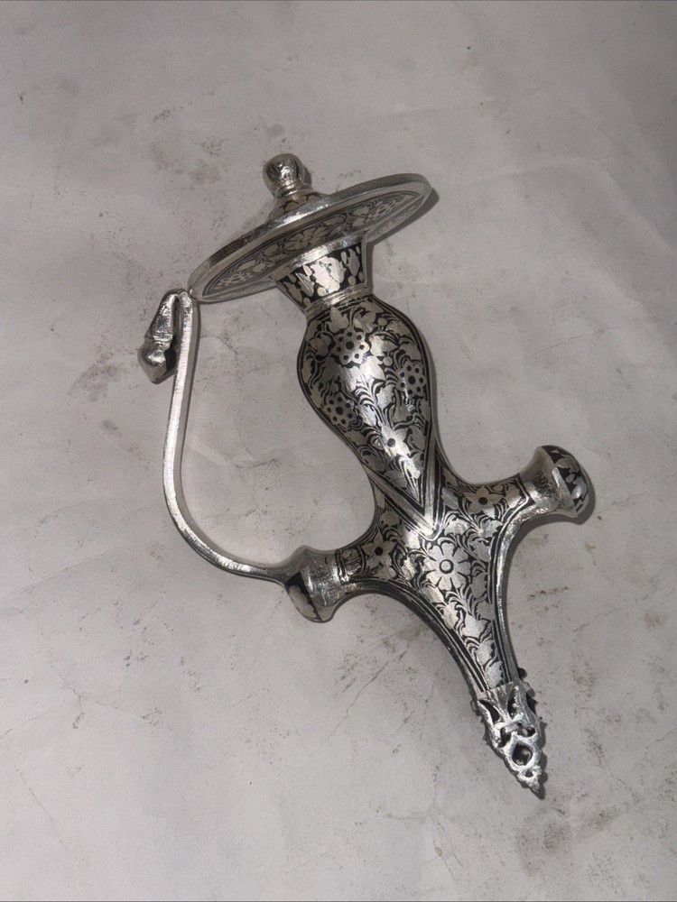 Hand Crafted Mughal Silver inlaid Iron Sword Talwar Handle