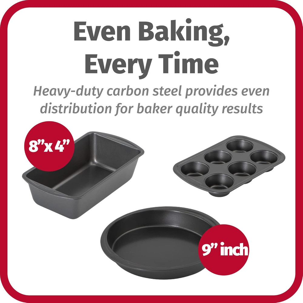Everyday Nonstick Steel 5-Piece Bakeware Set, Gray, Includes Cookie Sheet, Cake