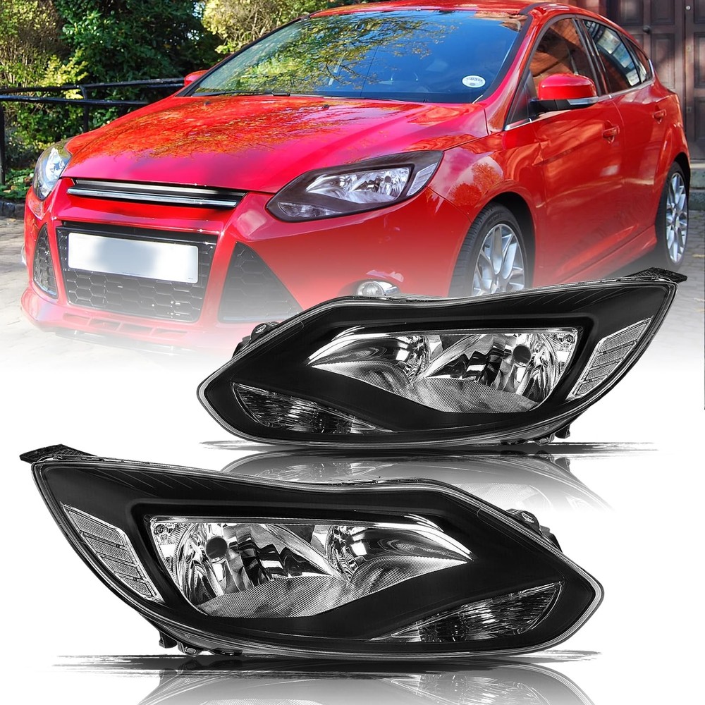 Headlight for 2012-2014 Focus Halogen Black Clear Reflector Driver Passenger