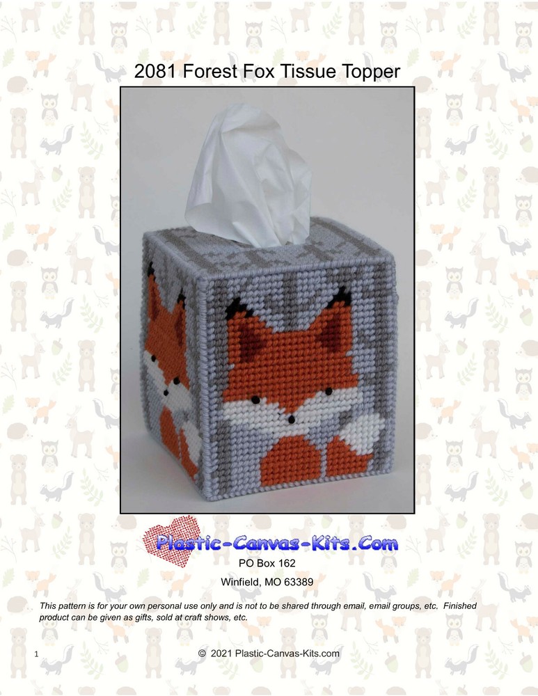 Forest Fox Tissue Topper-Plastic Canvas Pattern or Kit