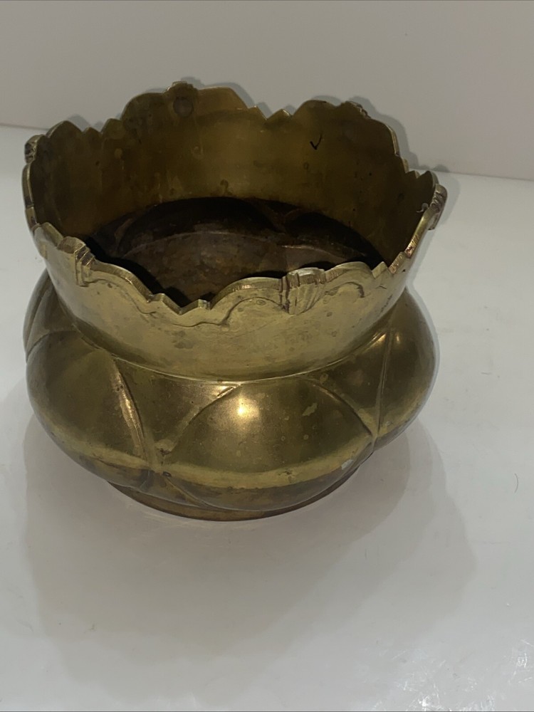 Vintage Solid Brass Bowl Planter Vase Heavy