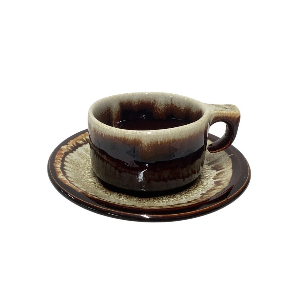 Brown Drip Glaze Stoneware Cup & Saucer Set