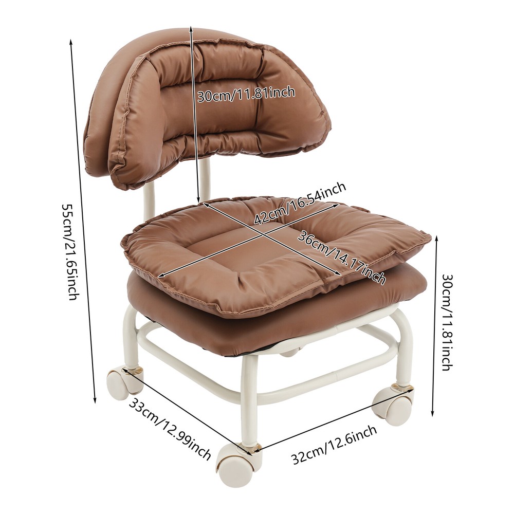 Brown Rolling Stool with Back Rest Heavy Duty Rolling Stool Roller Chair