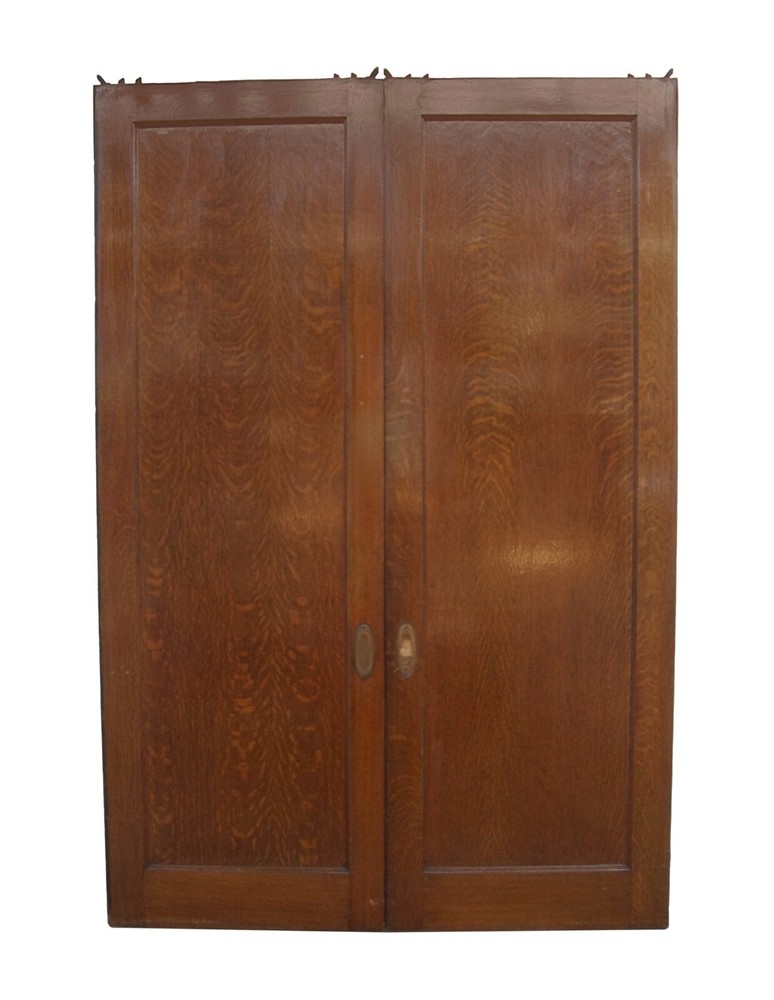 Antique 1 Panel Oak Veneer Pocket Double Doors 107 x 72